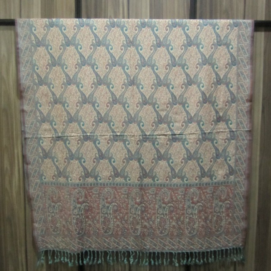 Cyan Color Indian Jamawar Style Self Embroidered Shawl SHL-54